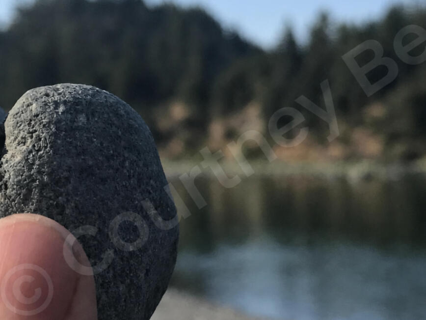 Small wonders — photographed by Courtney Bee A hand holding a naturally heart-shaped stone beside a quiet river, photographed by Courtney Bee